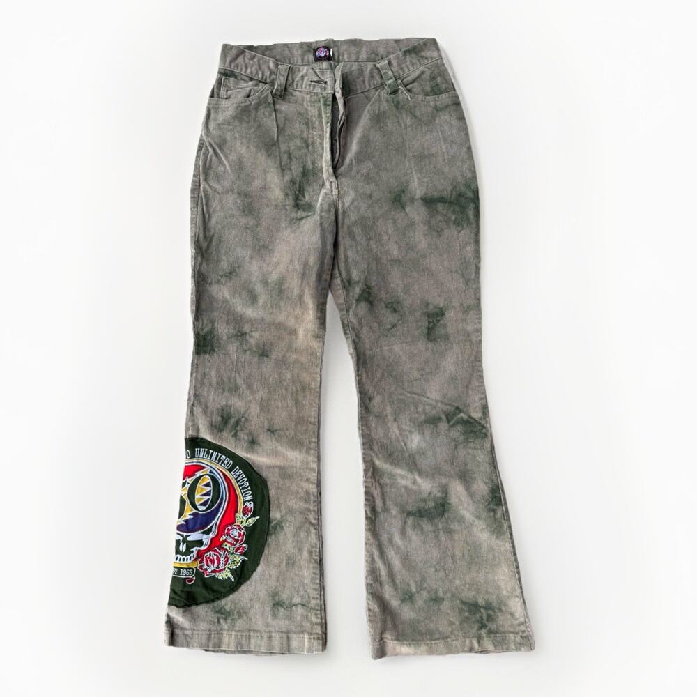 Grateful Dead Corduroy Pants Womens S Olive Green Tie Dye 50th Patch Hippie Boho - Picture 11 of 11